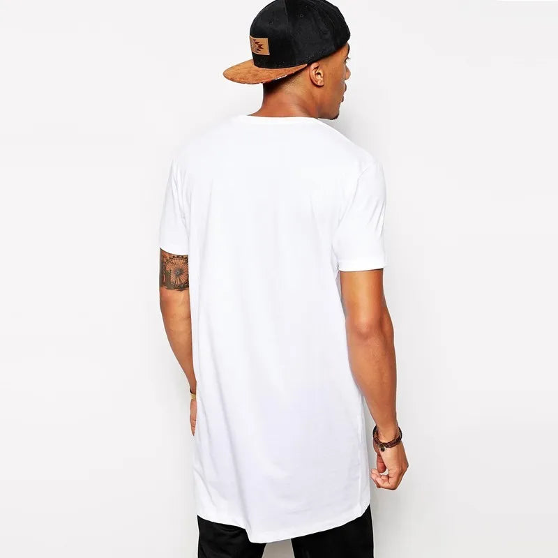 2025 Men's Extra Long Hip-Hop T-Shirt – White Casual Streetwear Tee