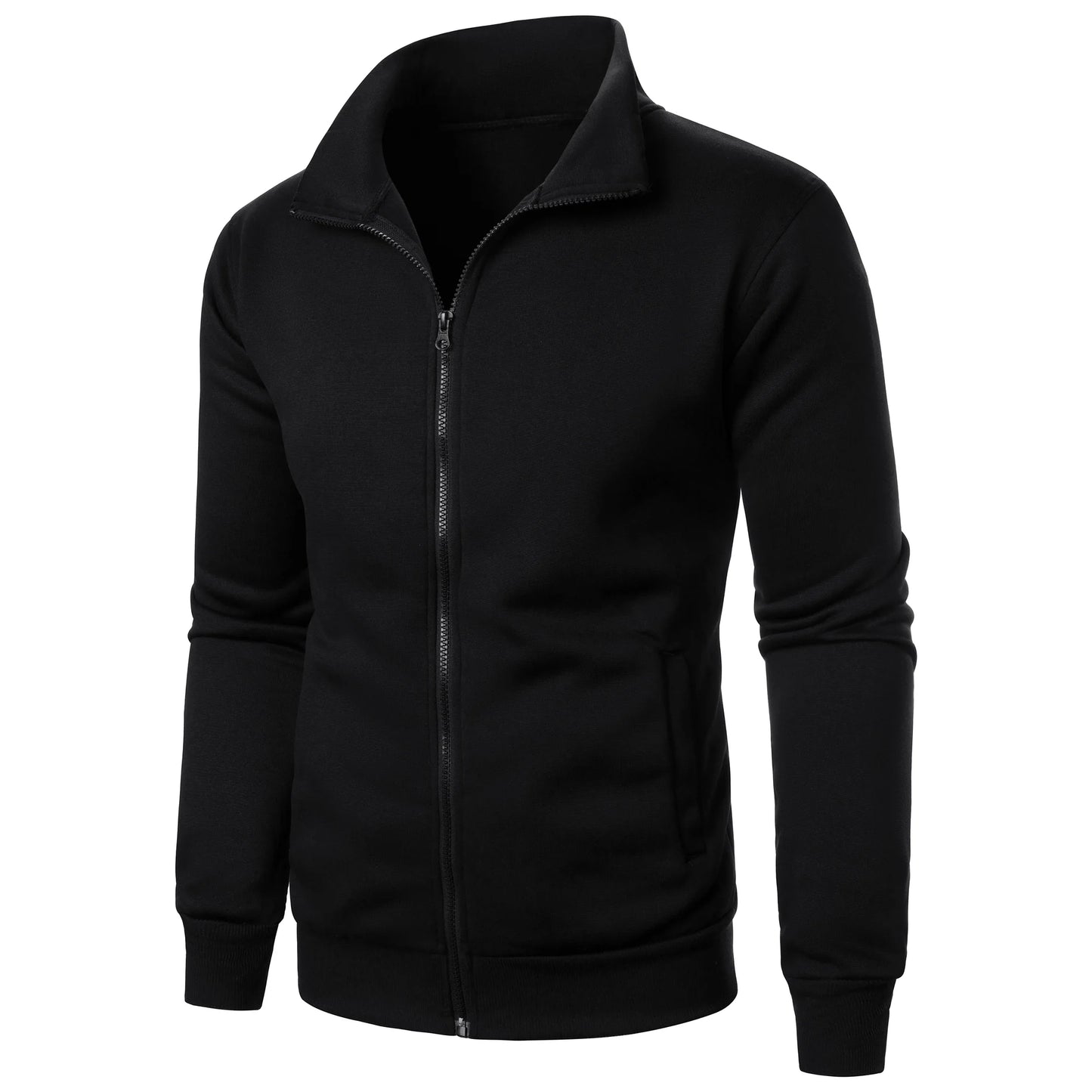 Men’s Zipper Stand Collar Hoodie – Casual Sports Cardigan Jacket