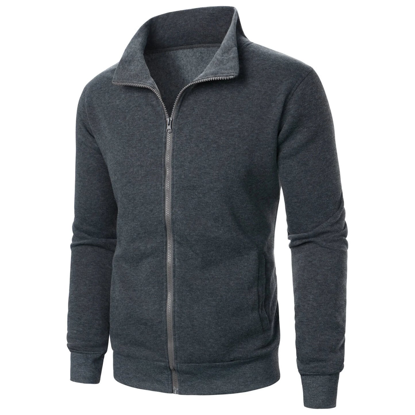 Men’s Zipper Stand Collar Hoodie – Casual Sports Cardigan Jacket