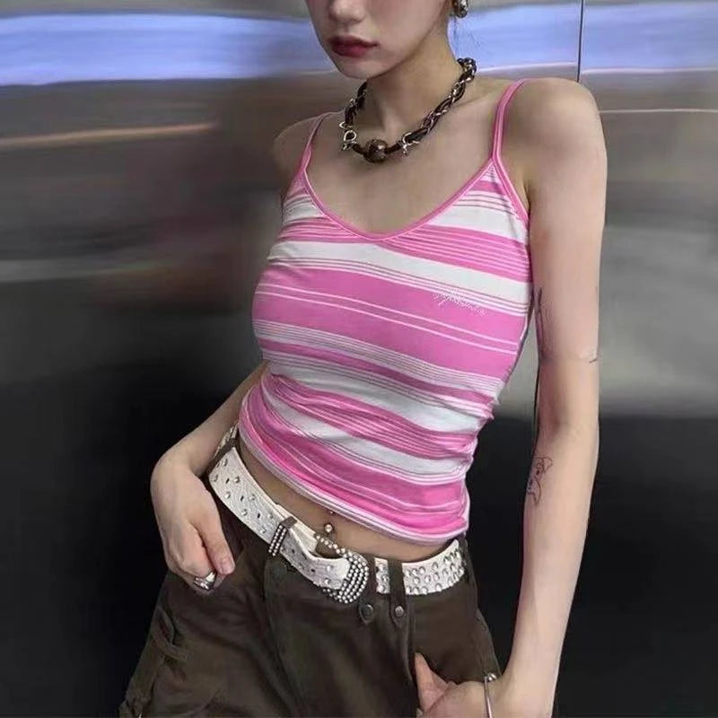 Y2K Striped Crop Top – Slim Fit Sleeveless Camisole, Casual Sexy Vest for Women (2025 Fashion)